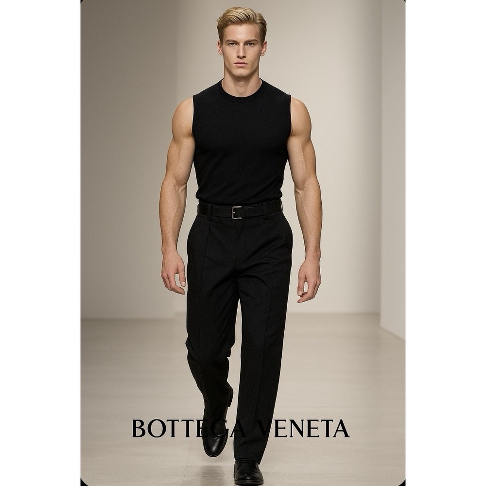 Men's Bottega Veneta Black Double Belt Cotton Pants IT 50 US 34